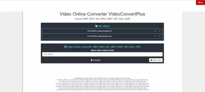 VideoConvertPlus video converter online for MP4, AVI, MOV, WMV, DVD, OGG,  GIF